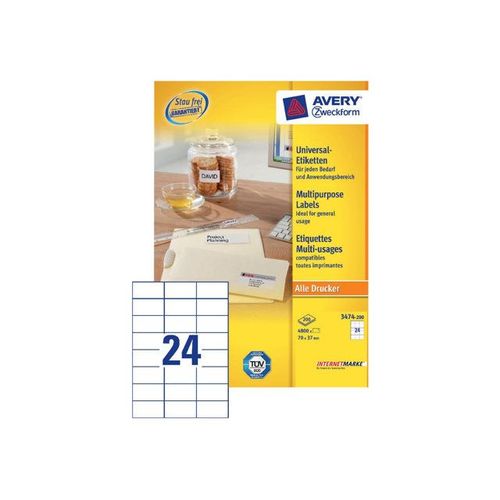 Avery Zweckform Universal - Étiquettes - blanc - 37 x 70 mm 4800 étiquette(s) ( 200 feuille(s) x 24 )
