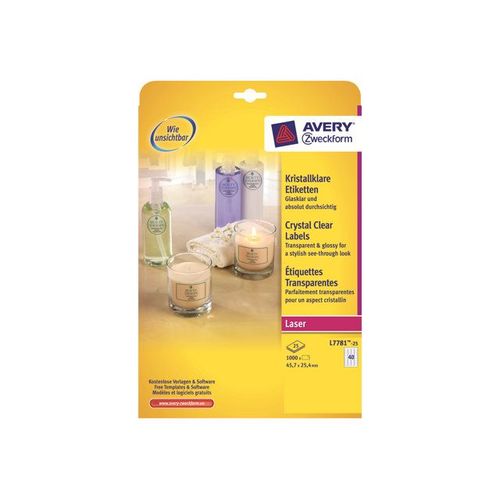 Avery L7781 - Étiquettes en polyester transparent - clair - 25.4 x 45.7 mm 1000 étiquette(s) ( 25 feuille(s) x 40 )