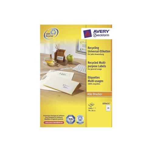 Avery QuickPEEL Recycled Labels LR3475 - Étiquettes recyclées - 36 x 70 mm 2400 étiquette(s) ( 100 feuille(s) x 24 )