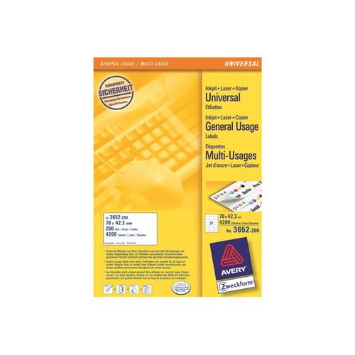 Avery Zweckform 3652 - Étiquettes multi-emploi - blanc - 42.3 x 70 mm 4200 étiquette(s) ( 21 feuille(s) x 200 )