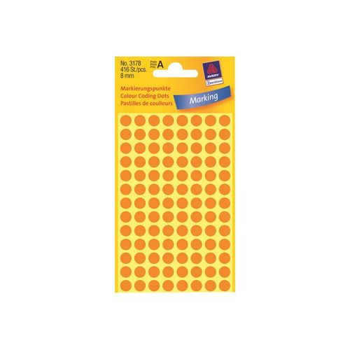 Avery Zweckform - Étiquettes adhésives arrondies - orange fluorescent - diamètre 8 mm 416 étiquette(s) ( 4 feuille(s) x 104 )