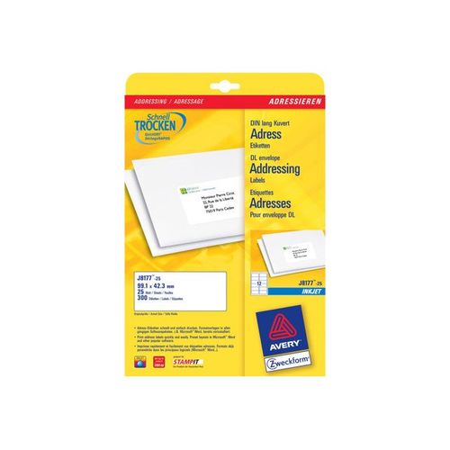 Avery Zweckform J8177 - Étiquettes adresses - blanc - 42.3 x 99.1 mm 300 étiquette(s) ( 25 feuille(s) x 12 )