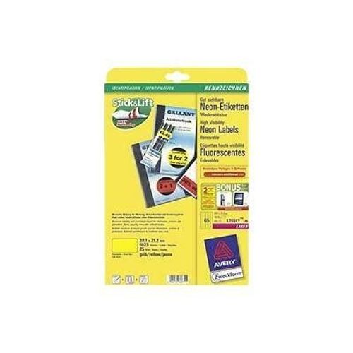 Avery Zweckform - Étiquettes adhésives enlevables - jaune fluorescent - 38.1 x 21.2 mm 1625 étiquette(s) ( 25 feuille(s) x 65 )