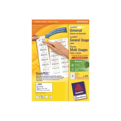 Avery Zweckform 3670 - Étiquettes - blanc - 36 x 64 mm 2100 étiquette(s) ( 100 feuille(s) x 21 )