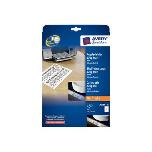 Avery Zweckform C32258-25 - Cartes Perforées Mates Double Face - Blanc Mat - 105 X 38 Mm - 170 G/M² - 350 Carte(S) ( 25 Feuille(S) X 14 )