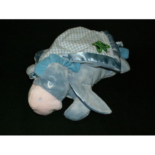 Doudou Disney. Bourriquet Bleu Avec Sa Couverture. Papillon Brodé.