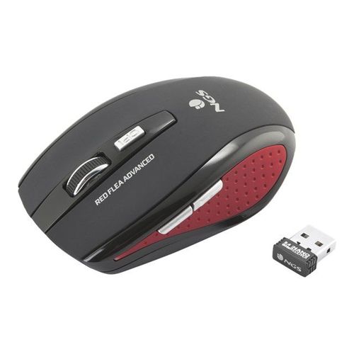 NGS Red Flea Advanced - Souris - pour droitiers - optique - 5 boutons - sans fil - 2.4 GHz - récepteur sans fil USB - noir, rouge