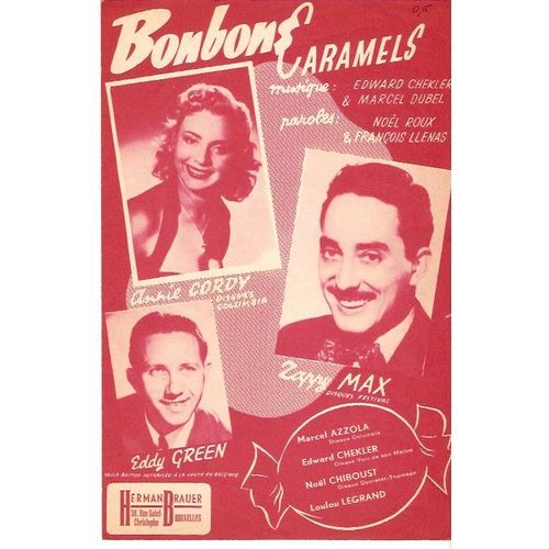 Rare Partition Belge Annie Cordy / Zappy Max / Eddy Green / Bonbons Caramels