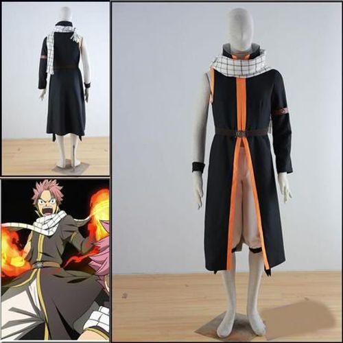 Ensemble Complet Cosplay Déguisement Fairy Tail Natsu Dragneel Dragnil Salamander Dragon Slayer Anime Manga Japonais Veste Ceinture Pantalon Echarpe Bracelet Convention Soirée Sortie Black Sugar