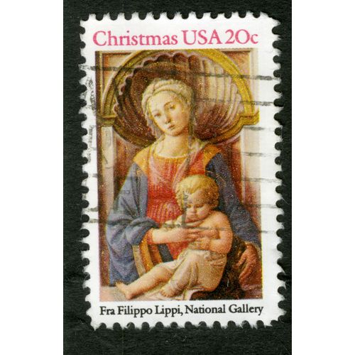 Timbre Oblitéré Usa Christmas, Fra Filippo Lippi, National Gallery, 20 C