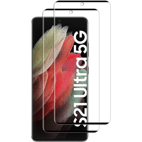 Hqselection® Lot De 2 Verre Trempé Couverture Complète Pour Samsung Galaxy S21 Ultra .Film De Protection D'écran Bord Noir- Anti Rayures - Ultra Résistant Dureté 9h