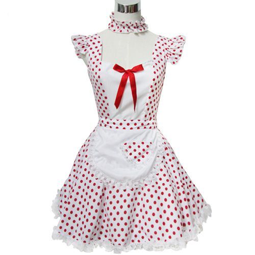 Robe Blanche Pois Rouges Manches Courtes Tablier Noeud Ruban Dentelle Collier Tour De Cou Maid Soubrette Servante Sweet Lolita Mode Japonaise Japanese Fashion Convention Soirée Café Black Sugar