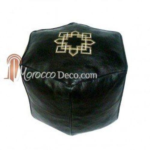 Pouf Marocain Hexagonal En Cuir Noir