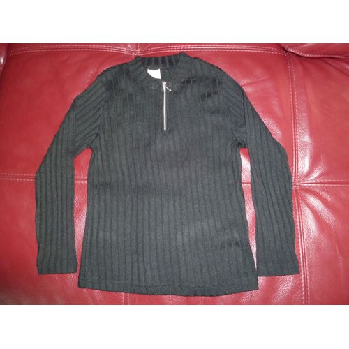 Pull Cotelé Noir Avec Zip Devant Taille 10 Ans