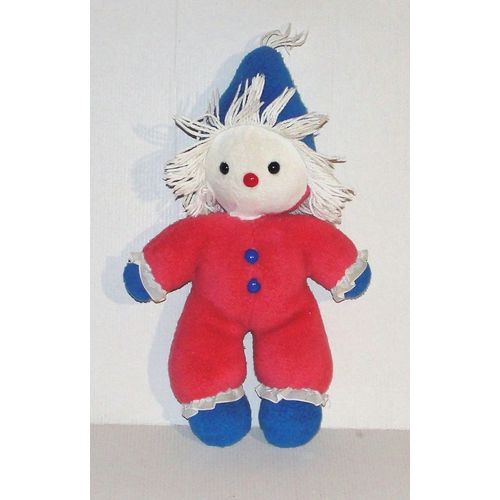 Doudou Clown Ancien Bleu Blanc Rouge Peluche Clown 33 Cm