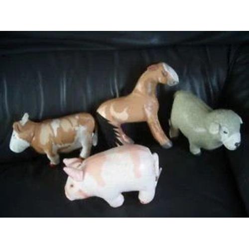 Lot De 4 Peluches Plastifiées Animaux De La Ferme