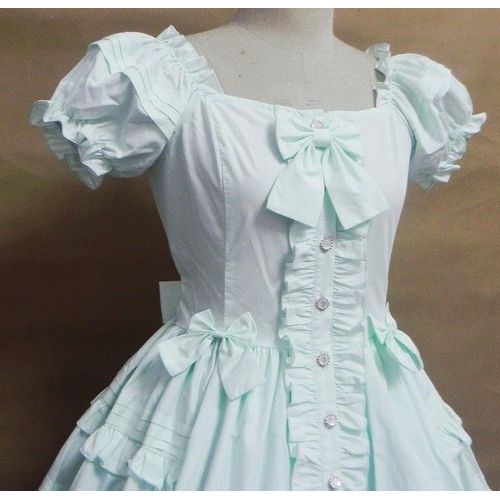 Robe À Volants Large Manches Courtes Boutons Blancs Noeuds Papillon Froufrous Coton Classic Casual Sweet Lolita Convention Soirée Sortie Détente Bleu Ciel Rose Pâle Black Sugar