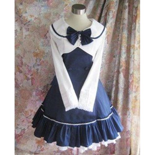 Ensemble Chemisier Robe Noeuds Papillon Boutons Manches Longues Evasées À Dentelle Classic Sweet Gothic Sailor Lolita Bleu Rose Rouge Noir Blanc Mode Japon Kawaï Convention Soirée Black Sugar