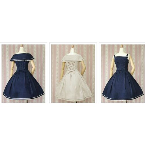 Robe Coton Bretelles Mini-Cape Amovible Rosace Ruban Dentelle Coton Bleu Noir Beige Sailor Lolita Navy Uniforme Marin Matelot Convention Soirée Sortie Mode Japonaise Kawaï Mignon Black Sugar