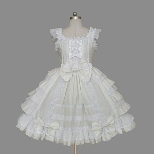 Robe Coton À Volants Dentelle Lacet Noeuds Papillon Multilayer Bleu Rose Violet Noir Jaune Blanc Sweet Gothic Maid Lolita Mode Japonaise Japanese Fashion Convention Tea Party Soirée Black Sugar