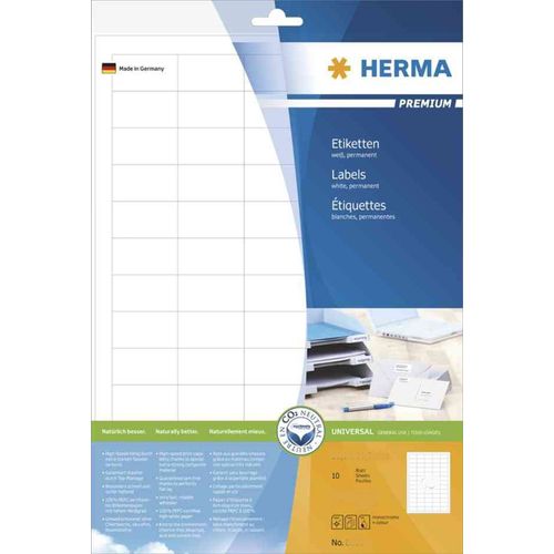 Herma Etiquettes Premium Sur 10 Feuilles A4 70 X 36 Mm, Blanc