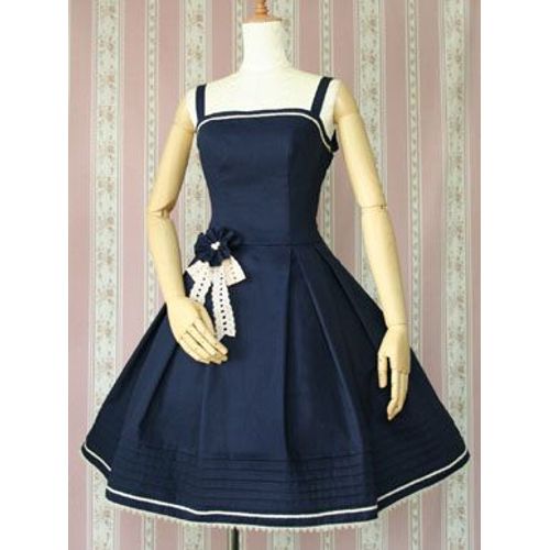 Robe Coton Bretelles Mini-Cape Amovible Rosace Ruban Dentelle Coton Bleu Noir Beige Sailor Lolita Navy Uniforme Marin Matelot Convention Soirée Sortie Mode Japonaise Kawaï Mignon Black Sugar