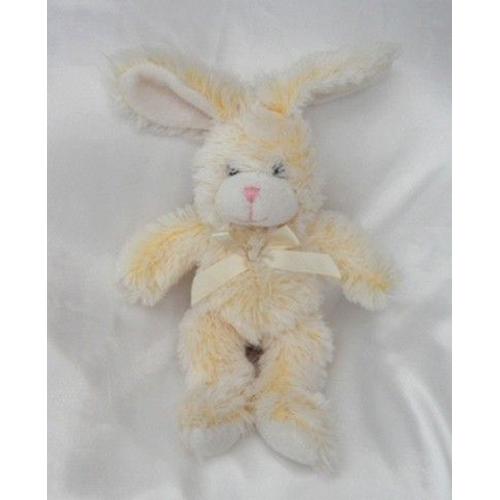 Doudou Peluche Lapin Jaune Poils Longs Noeud Satin Gipsy