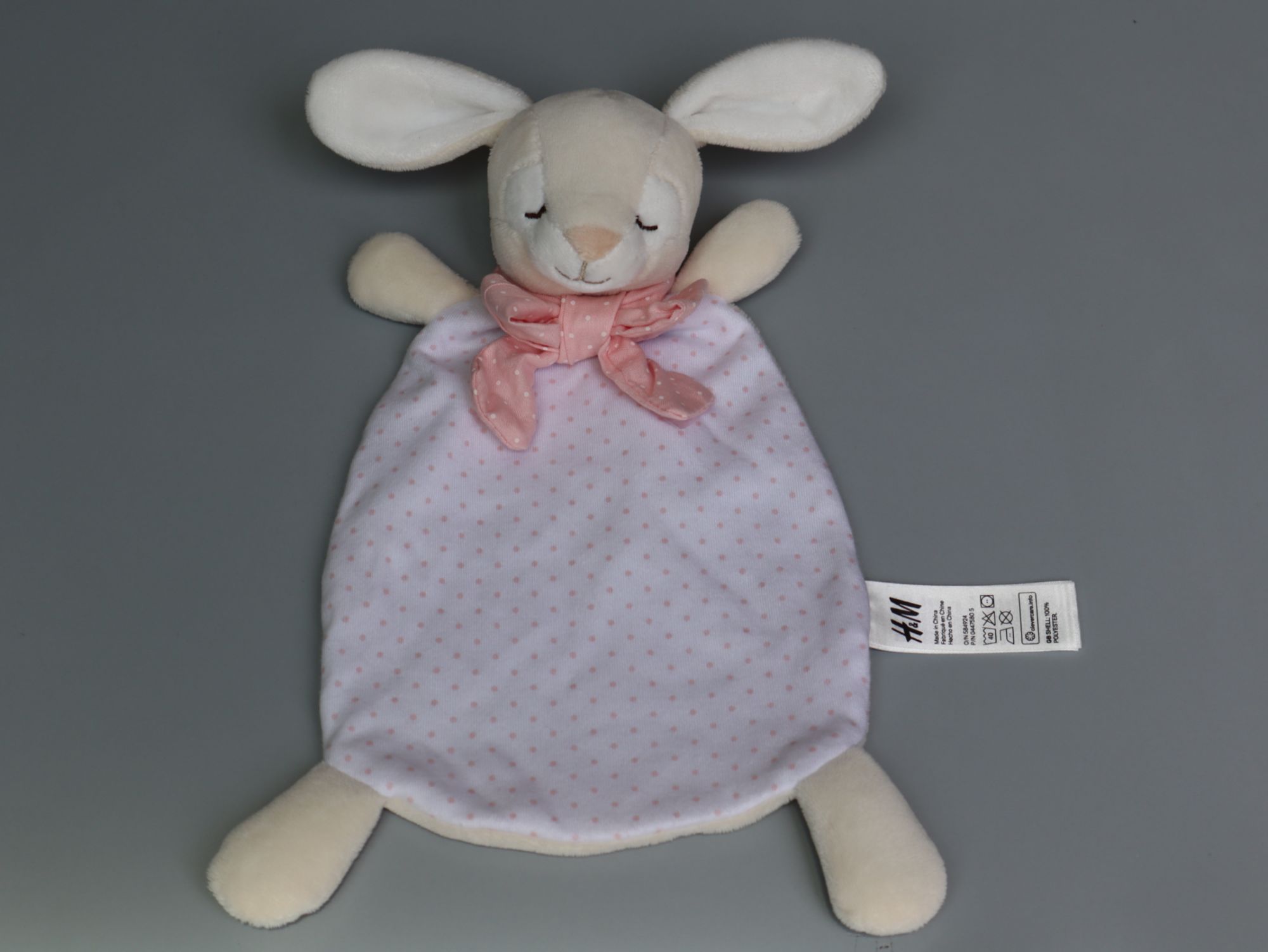 Doudou Lapin Plat Blanc Pois Rose H&m