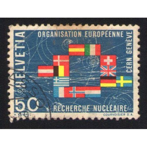 Suisse 1966 Oblitération Ronde Used Stamp Cern Genève Recherche Nucléaire Drapeaux Pays Participants