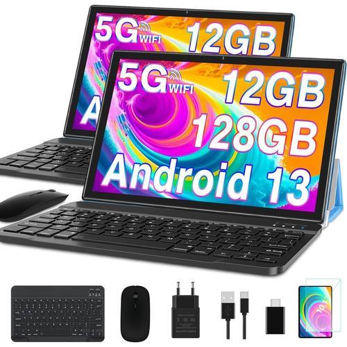 Tablette Tactile 10 Pouces GOODTEL G3 Android 13 5G Wi-Fi 12Go RAM 128Go ROM Octa-Core Bluetooth 5.0 GPS 6000mAh, avec Étui, Clavier et Souris - Bleu