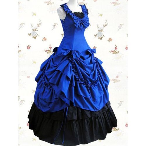 Robe Longue Empire Plissée Ruchée Sans Manches Coton Satiné Style Victorien Noble Gothique Classique Vintage Lolita Elégante Cérémonie Mariage Bal Soirée Black Sugar Mode Déguisements Cosplay Paris