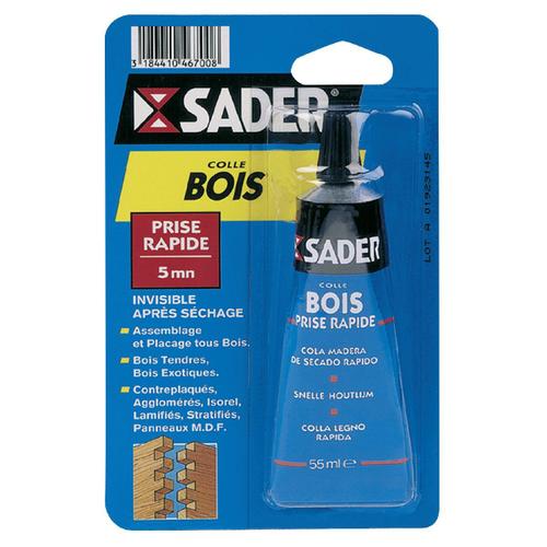 Colle à bois Sader - Prise rapide 5 minutes - Tube 55 ml