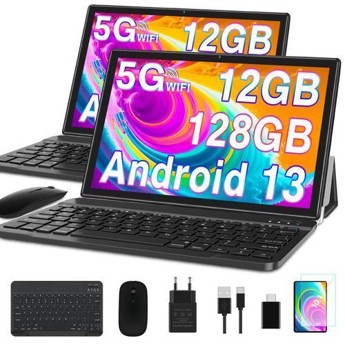 Tablette Tactile 10 Pouces GOODTEL G3 Android 13 5G Wi-Fi 12Go RAM 128Go ROM Octa-Core Bluetooth 5.0 GPS 6000mAh, avec Étui, Clavier et Souris - Noir