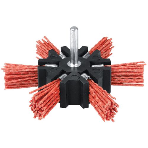 Brosse éventail nylon rouge sur tige SCID - Diamètre 100 mm