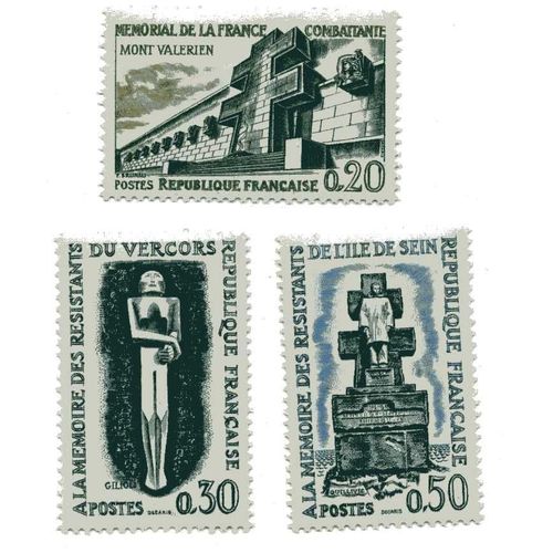 Timbres Des Hauts Lieux De La Résistance ( Mont Valérien, Vercors, Ile De Sein ) N° 1335-1336-1337 Neuf ++