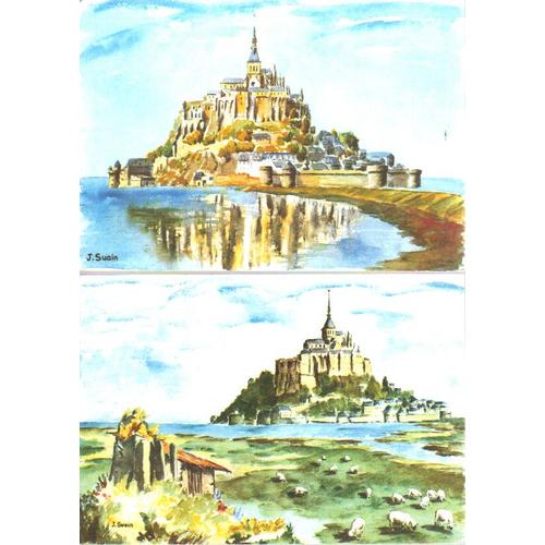 Lot De 2 Cartes Postales Du Mont St Michel (Manche,50), Magnifiques Aquarelles De J.Suain°°