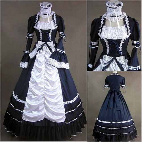 Robe Longue Manches Détachables Tour De Cou Coton Dentelle Noeud Epoque Victorienne Mode Vintage Aristocrate Lolita Classique Cérémonie Gala Bal Soirée Spectacle Black Sugar Déguisements Cosplay Paris