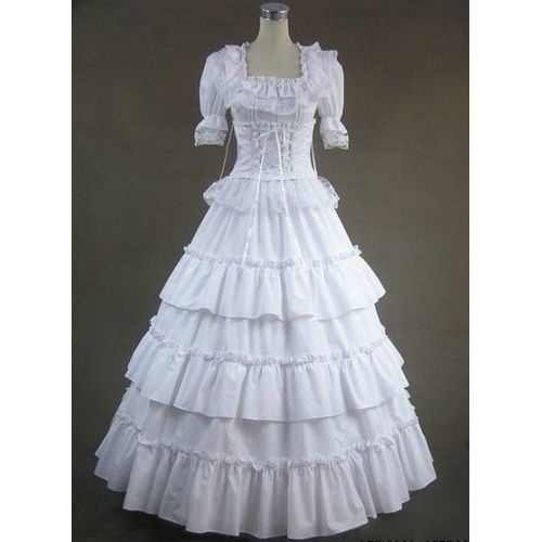 Robe Longue Manches Courtes Dentelle Corset Laçage Serre Taille Jupon Cérémonie Spectacle Théâtre Soirée Look Lolita Blanc Shiro Classique Epoque Victorienne Black Sugar Déguisements Cosplay Paris