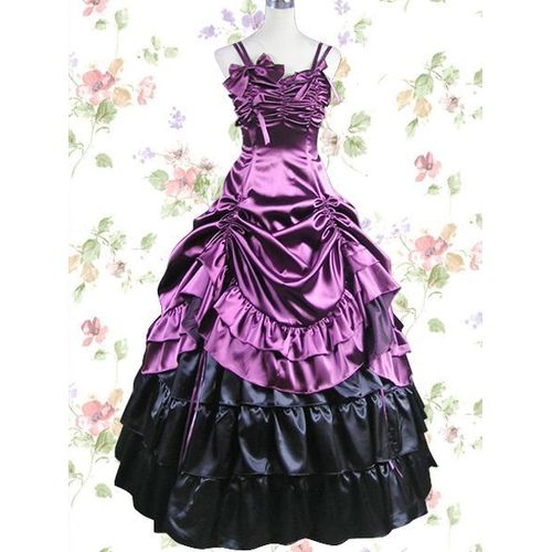 Robe Longue Mariage Cérémonie Gala Bal Soirée Elégant Aristocrate Costume Epoque Victorienne Vintage Plissée Bretelles Fines Lolita Classique Gothique Black Sugar Paris Mode Déguisements Cosplay