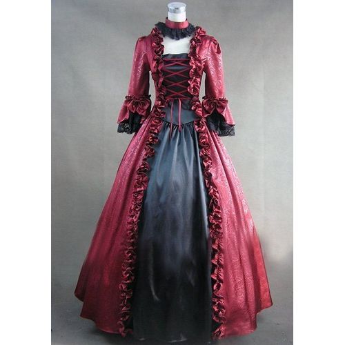 Robe Longue Rétro Vintage Gothique Victorien Cérémonie Mariage Soirée Bal Gala Spectacle Tour De Cou Costume Vampire Aristocrate Lolita Coton Satiné Lacets Black Sugar Déguisements Cosplay Paris