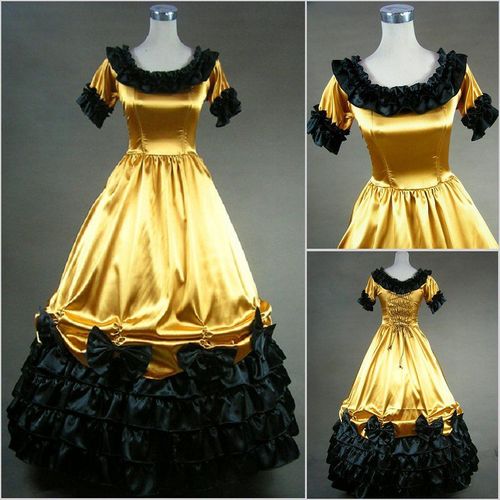 Robe Longue Manches Courtes Lolita Mode Victorienne Costume Epoque Mariage Cérémonie Soirée Gala Théâtre Bal Noeuds Volants Lacets Rubans Aristocrate Élégant Black Sugar Déguisements Cosplay Paris