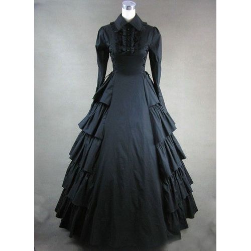 Robe Longue Mode Victorienne Vintage Elégant Classique Lolita Mariage Gothique Cérémonie Bal Spectacle Théâtre Soirée Volants Laçage Coton Black Sugar Déguisements Cosplay Paris