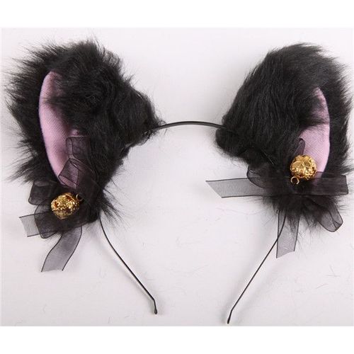Serre Tête Pince Barrette Oreille Chat Renard Animaux Clochettes Noeuds Noirs Cosplay Neko Gothique Lolita Kawaii Manga Anime Black Sugar Mode Déguisement Chat Animaux Nekomimi Costume Paris
