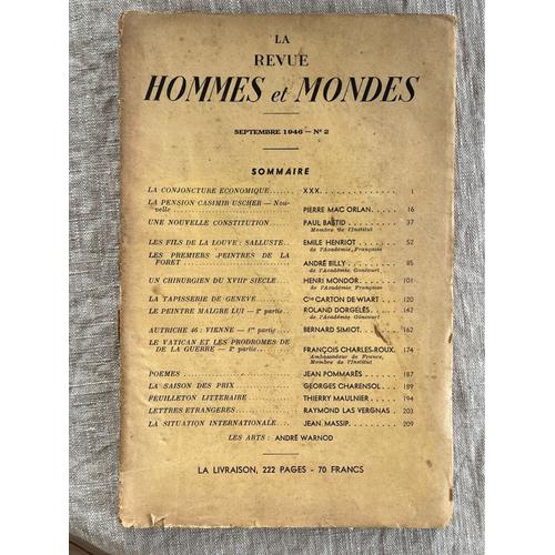 La Revue Hommes Et Mondes.No 2 Septembre 1946.