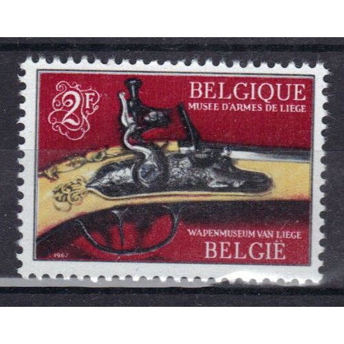 Belgique 1967 : Musée D'armes De Liège : Pistolet À Silex - Timbre 2 F. Noir, Carmin Foncé Et Ocre Neuf **