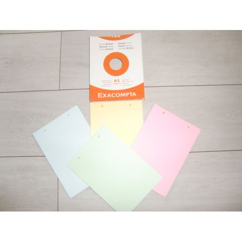 Fiches Bristol Exacompta A5. Quadrillées Perforées 4 Couleurs