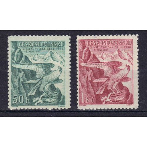 Tchecoslovaquie 1938 : 10è Jeux D'hiver Des Sokols, Sur Les Monts Tatras : Monts Tatras Et Aigles - Série Entière De 2 Timbres Neufs *