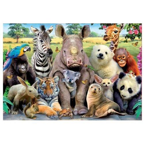 Puzzle 300 Pieces Selfie Animaux Sauvages 40 X 28 Cm - Photo Collage Animalier Fun Drole - Set Puzzle Enfant Et Carte Tigres