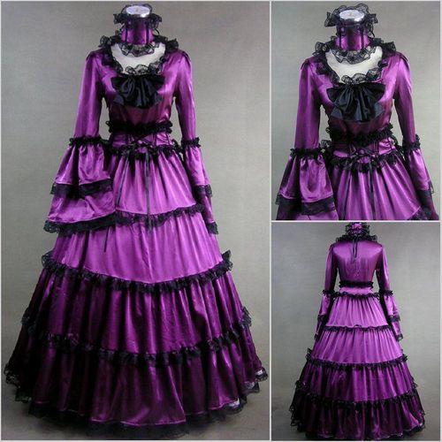 Robe Manches Longues Evasées Tour De Cou Mode Epoque Victorienne Aristocrate Élégante Lolita Vintage Coton Dentelle Satin Cérémonie Costume Théâtre Spectacle Black Sugar Déguisements Cosplay Paris