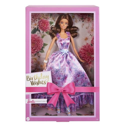 Signature Barbie - Joyeux Anniversaire En Robe Satinée Lilas - Poupée Mannequin - 6 Ans Et +